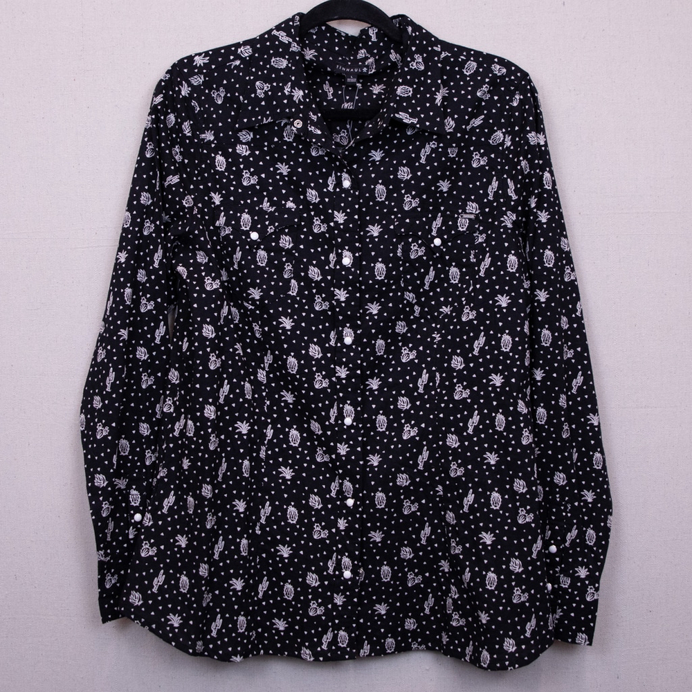 Tin Haul black & white cactus print western snap button down shirt NWT-L